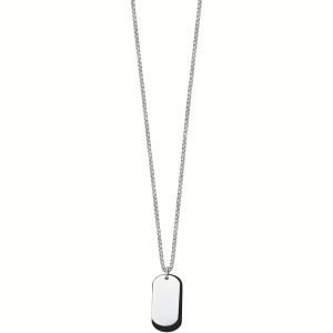 Collana in Acciaio con Piastra Argentata e Nera Luca Barra CA474