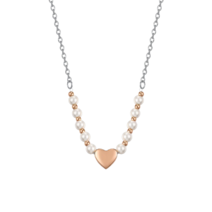 Collana con Cuore e Perle Bianche in Acciaio Rosato Luca Barra CK2072