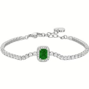 Bracciale in Acciaio con Cristalli Bianchi e Cristallo Verde Luca Barra BK2741
