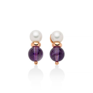 Orecchini con Ametista 8 mm e Perle 6,5 - 7 mm in Argento Miluna PER2733