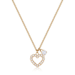 Collana con Pendente a Forma di Cuore con Cristalli Bianchi in Acciaio Dorato Donna S'agapò SWN02