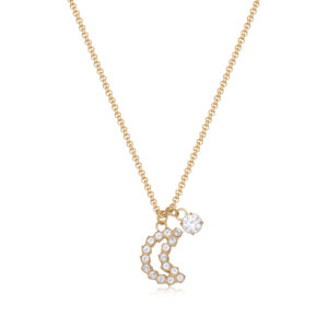 Collana con Pendente a Forma di Luna con Cristalli Bianchi in Acciaio Dorato Donna S'agapò SWN08