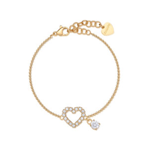 Bracciale con Pendente a Forma di Cuore con Cristalli Bianchi in Acciaio Dorato Donna S'agapò SWN12