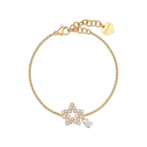 Bracciale con Pendente a Forma di Stella con Cristalli Bianchi in Acciaio Dorato Donna S'agapò SWN16