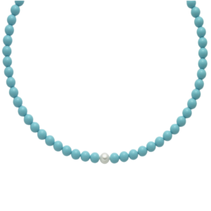 Collana con Turchese 8 mm e Perla Centrale 8,5 - 9 mm in Argento Miluna PCL6701