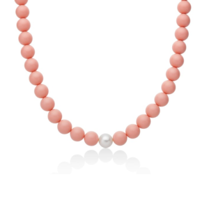 Collana con Corallo Rosa 10 mm e Perla 9,5 - 10 mm in Argento Miluna PCL6696