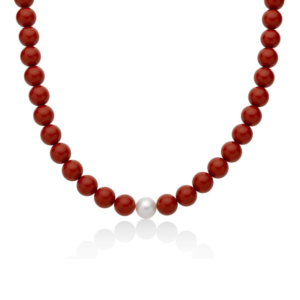 Collana con Corallo Rosso 10 mm e Perla 9,5 - 10 mm in Argento Miluna PCL6697