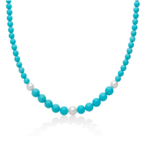 Collana con Turchese 8 mm e Perla 7,5 - 9 mm in Argento Miluna PCL6695