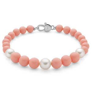 Bracciale con Corallo Rosa 6 - 8 mm Perla 7 - 9 mm in Argento Miluna PBR3665