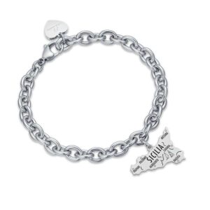 Bracciale con Sicilia con Province Incise in Acciaio Luca Barra BK2084