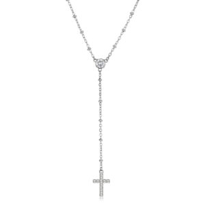 Collana Cravattino con Croce e Cristalli Bianchi in Acciaio S'Agapò SDZ136