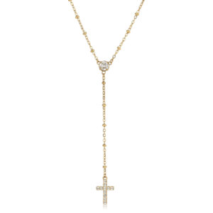 Collana Cravattino con Croce e Cristalli Bianchi in Acciaio Dorato S'Agapò SDZ137