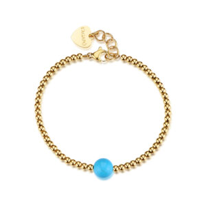 Bracciale con Sfera Color Turchese in Acciaio Dorato S’Agapò SGI31