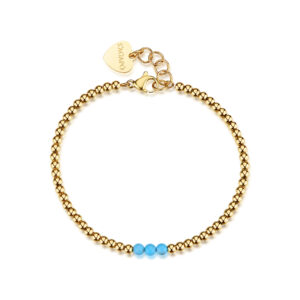 Bracciale con 3 Sfere Color Turchese in Acciaio Dorato S’Agapò SGI33