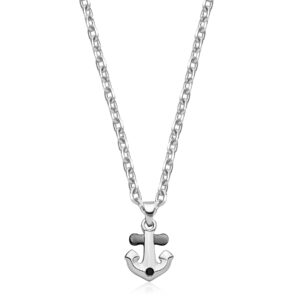 Collana con Ancora e Cristallo Nero in Acciaio S'Agapò SNK05