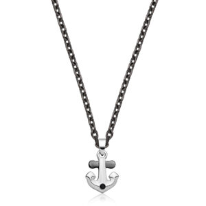 Collana Color Rutenio con Ancora e Cristallo Nero in Acciaio S'Agapò SNK06