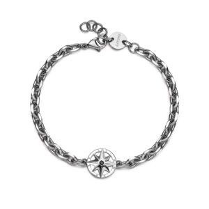 Bracciale con Rosa dei Venti e Cristallo Blu in Acciaio S'Agapò SNK17