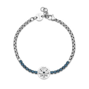 Bracciale con Rosa dei Venti e Cristalli Blu in Acciaio S'Agapò SNK18