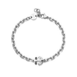 Bracciale con Ancora e Cristallo Nero in Acciaio S'Agapò SNK19