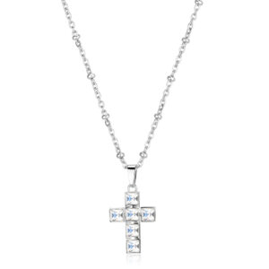 Collana con Croce con Cristalli Bianchi in Acciaio S'Agapò SRD05