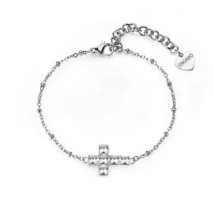 Bracciale con Pendente a Croce con Cristalli Bianchi in Acciaio S'Agapò SRD13