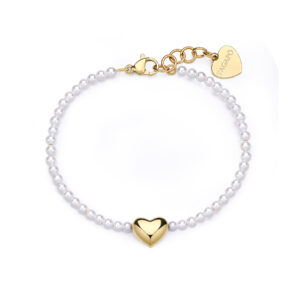 Bracciale con Cuore e Perle di Conchiglia in Acciaio Dorato S'Agapò SSE42