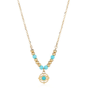 Collana con Elementi in Turchese e Pendente Evil Eye in Acciaio Dorato S'Agapò SWH02