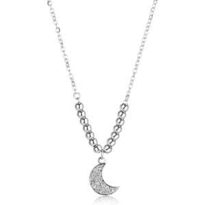 Collana con Pendente Luna con Cristalli Bianchi in Acciaio S'Agapò SWH03