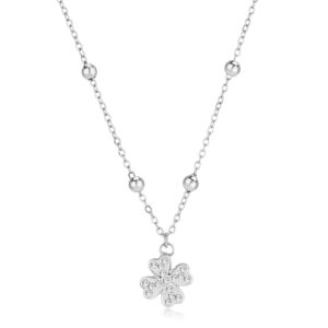 Collana con Pendente Quadrifoglio con Cristalli Bianchi in Acciaio S'Agapò SWH04