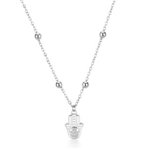 Collana con Mano di Fatima e Cristallo Bianco in Acciaio S'Agapò SWH07