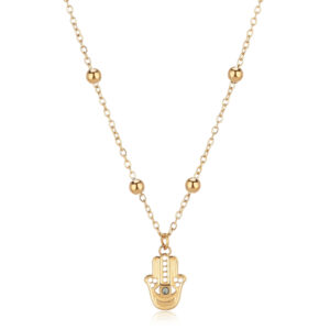 Collana con Mano di Fatima e Cristallo Bianco in Acciaio Dorato S'Agapò SWH08