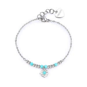 Bracciale con Elementi in Turchese e Pendente Evil Eye in Acciaio S’Agapò SWH11