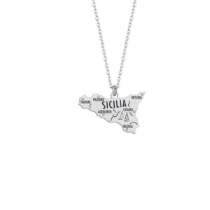 Collana con Sicilia con Province Incise in Acciaio Luca Barra CK1571