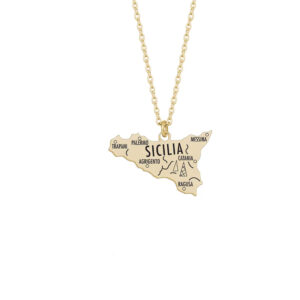 Collana con Sicilia con Province Incise in Acciaio Dorato Luca Barra CK1572