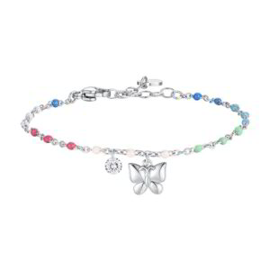 Bracciale con Pietre Colorate con Pendente a Farfalla e Cristallo Bianco in Acciaio Luca Barra BK2835