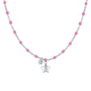 Collana con Pietre Fucsia e Pendente con Stella e Cristallo Bianco in Acciaio Luca Barra CK2178