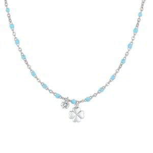 Collana con Pietre Azzurre e Pendente con Quadrifoglio e Cristallo Bianco in Acciaio Luca Barra CK2179