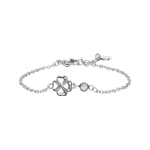 Bracciale con Quadrifoglio e Cristallo Bianco in Acciaio Bambina Luca Barra JB244