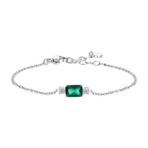 Bracciale con Cristallo Verde Quadrato e Bianchi in Acciaio Luca Barra BK2813