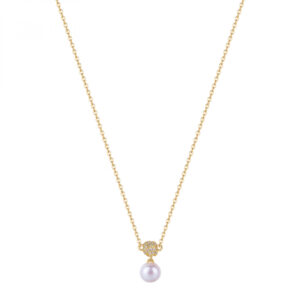 Collana in Argento Dorato con Cristalli Bianchi e 1 Perla Naturale Donna Rosato RZAZ005