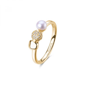 Anello in Argento Dorato con Cristalli Bianchi e Perla Donna Rosato RZAZ037C
