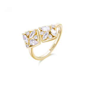 Anello in Argento Dorato con Cristalli Bianchi Donna Rosato RZGE61C