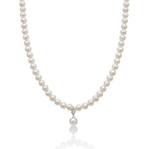 Collana con Perle 5-5,5 mm e Pendente 7 -7,5 mm e Diamanti Miluna PCL5527V