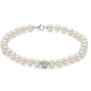 Bracciale con Perle 5,5 - 6 mm e Perla in Oro Bianco mm Miluna PBR2307BV