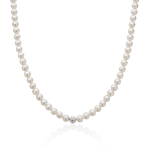 Collana con Perle 5,5 - 6 mm con 1 Pallina in Oro Centrale Miluna PCL4978BV