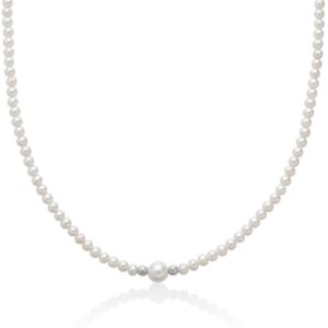 Collana con Perle 4 – 4,5 mm con 2 Palline in Oro e Perla Centrale 7,5 – 8 mm Miluna PCL6748