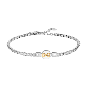 Bracciale Mezzo Tennis in Acciaio con Cristalli Bianchi e Infinito Rosato Uomo Luca Barra BA1913