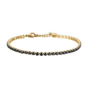 Bracciale Tennis in Acciaio Dorato con Cristalli Neri Uomo Luca Barra BA1896