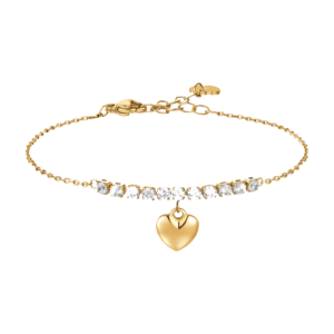 Bracciale in Acciaio Dorato con Cuore e Cristalli Bianchi Donna Luca Barra BK2920