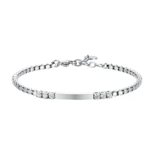 Bracciale con Targhetta e 6 Cristalli Bianchi Laterali in Acciaio Uomo Luca Barra BA1807